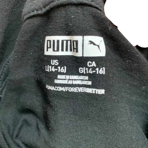 Puma Girl's T-Shirt L Large (14-16) with Hoodie Logo Print Silver Black Cotton - Picture 5 of 5